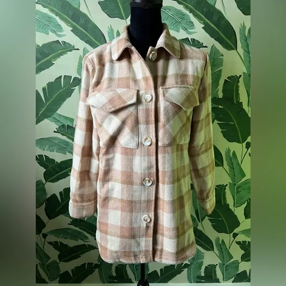 CJLA Clancy Cream Tan Checked Plaid shacket Jacket size S