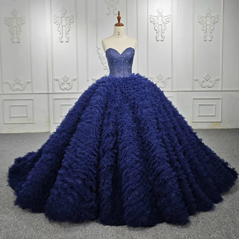 Classic Dark Navy Strapless Quinceanera Dresses Sleeveless Sweetheart Beading Ball Gown