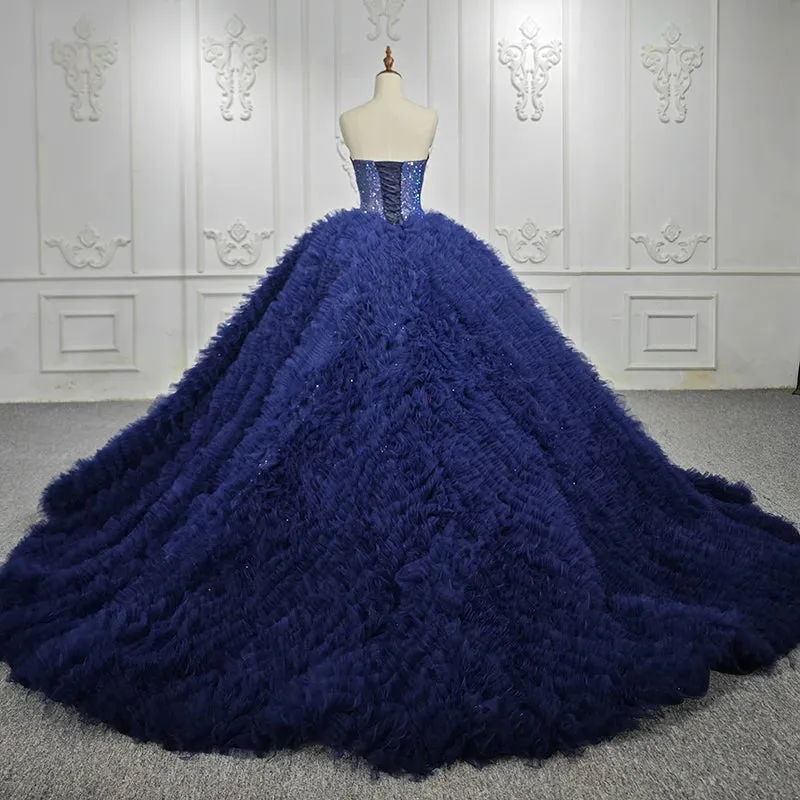 Classic Dark Navy Strapless Quinceanera Dresses Sleeveless Sweetheart Beading Ball Gown