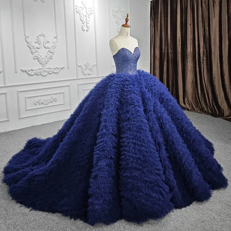 Classic Dark Navy Strapless Quinceanera Dresses Sleeveless Sweetheart Beading Ball Gown