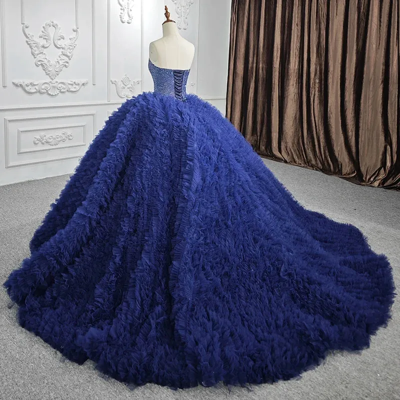 Classic Dark Navy Strapless Quinceanera Dresses Sleeveless Sweetheart Beading Ball Gown