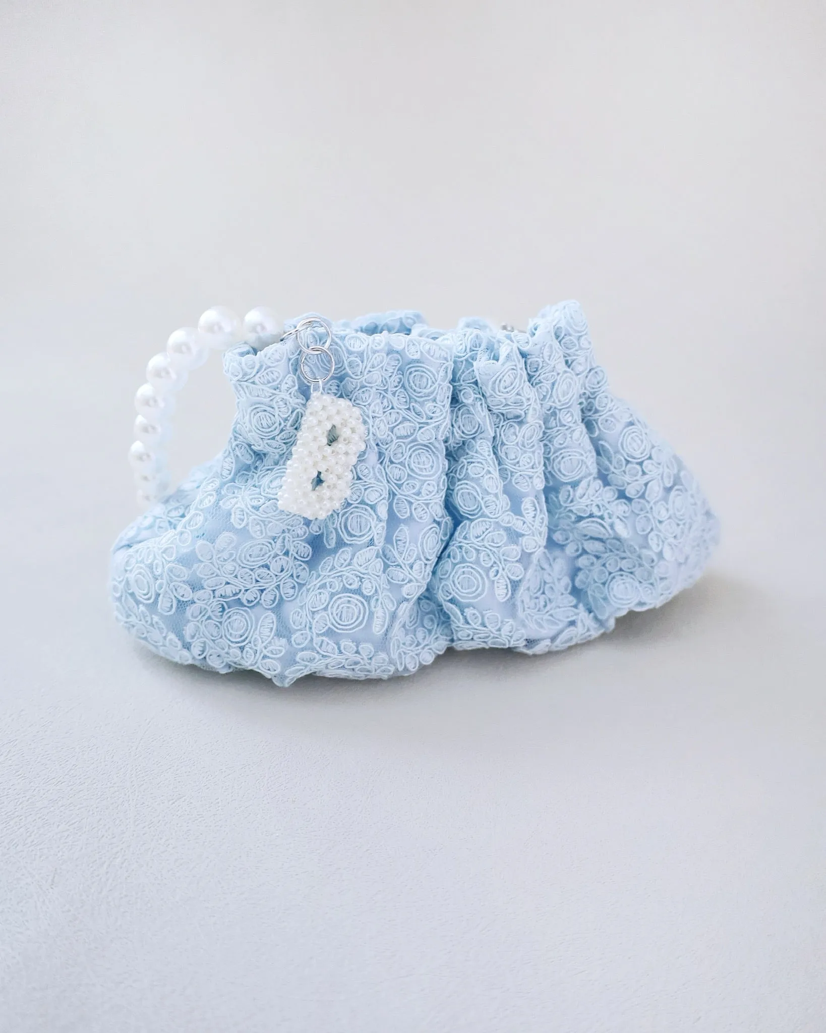 Cleo Pearl Lace Mini Pouch with Pearl Initial
