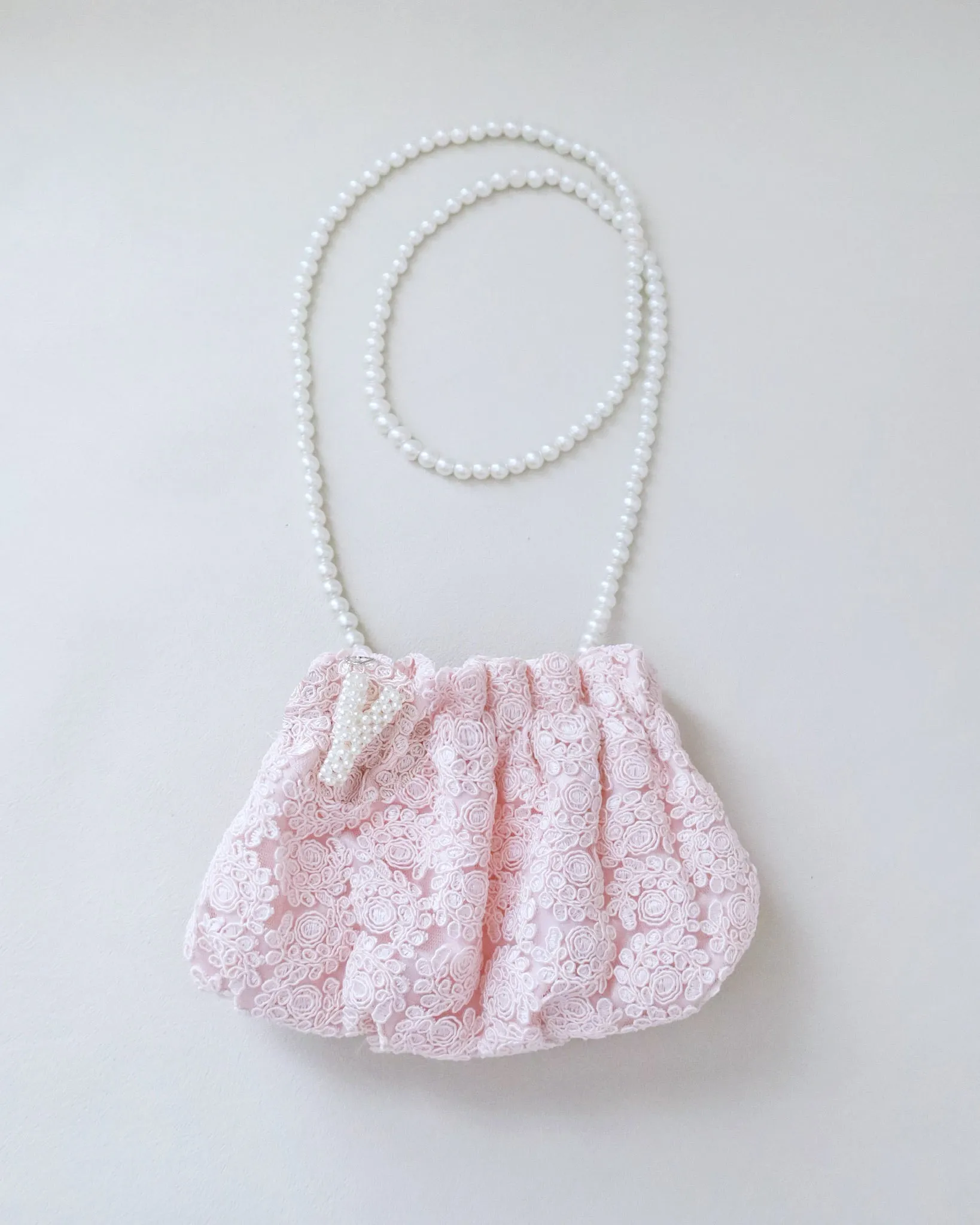 Cleo Pearl Lace Mini Pouch with Pearl Initial