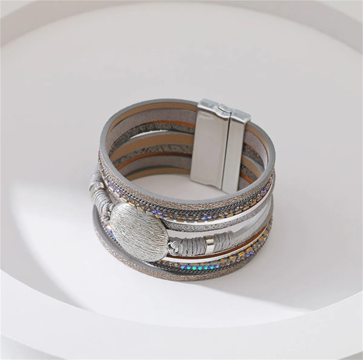 Cubic Zirconia & Brown Multi-Strand Bracelet