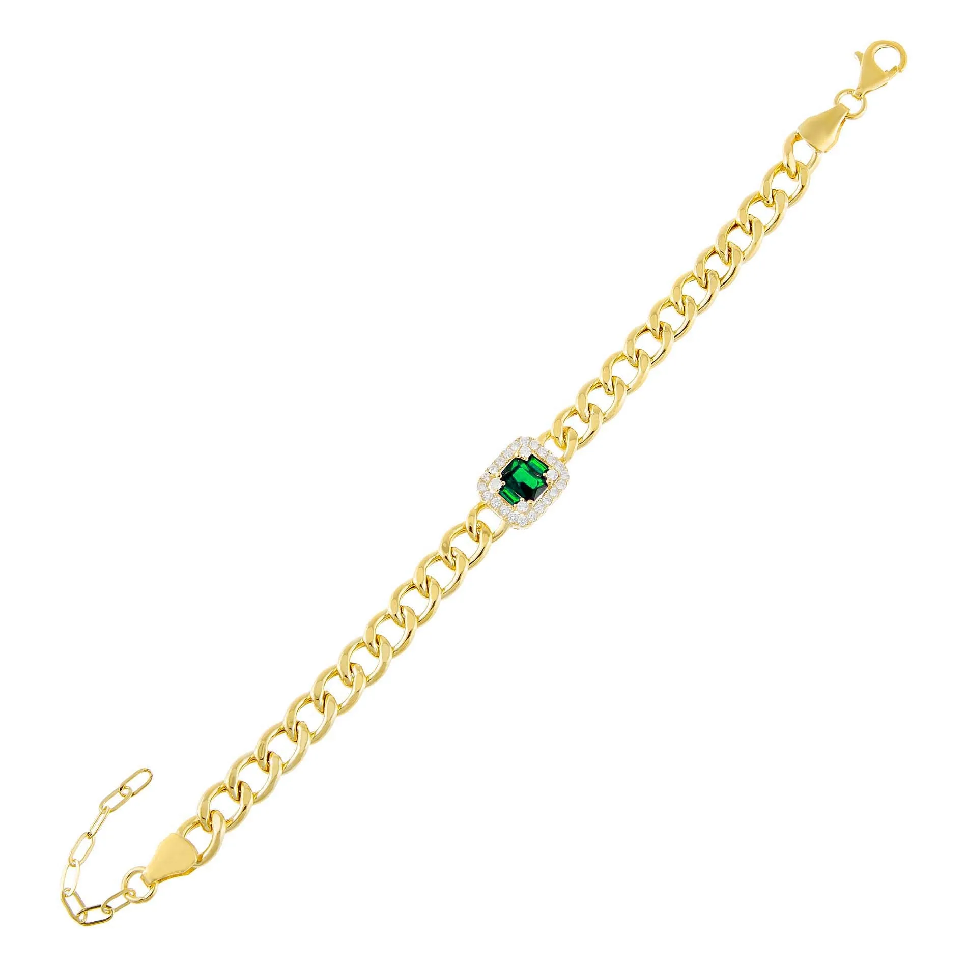CZ Emerald Colored Cuban Link Bracelet