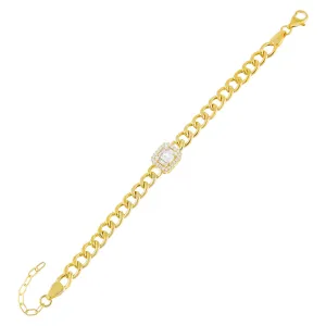 CZ Emerald Colored Cuban Link Bracelet
