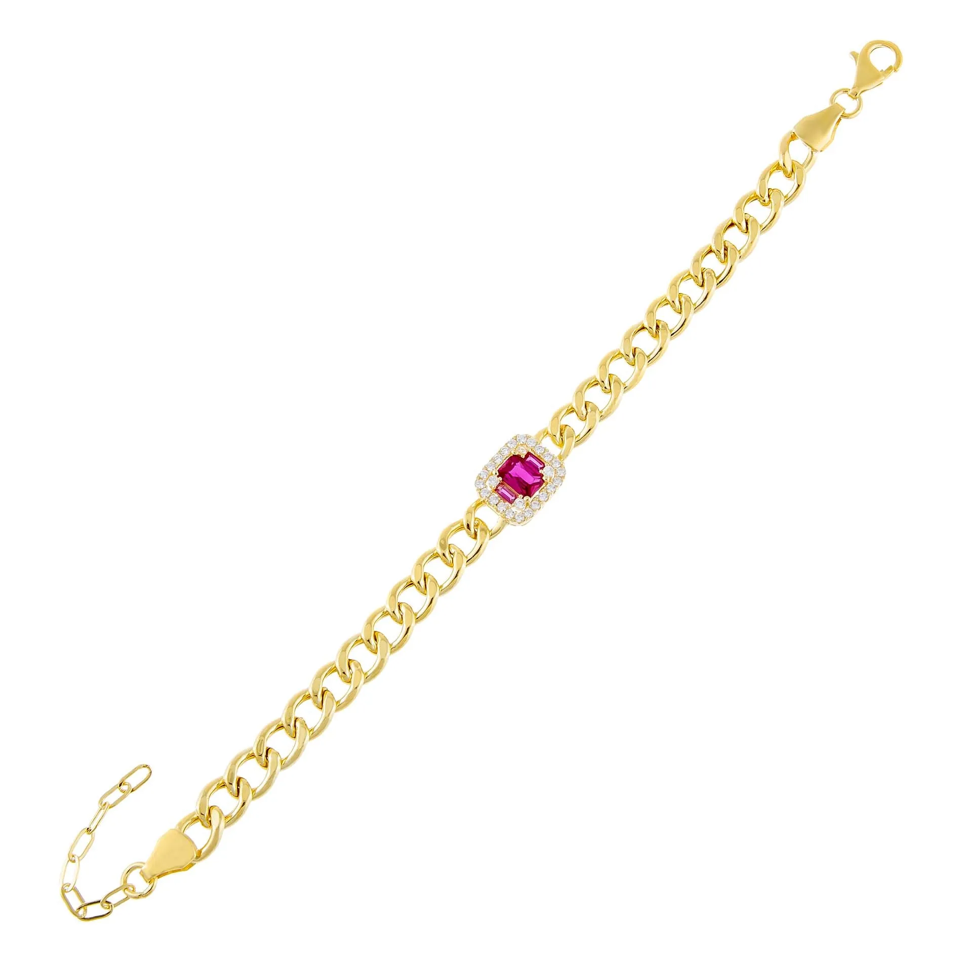 CZ Emerald Colored Cuban Link Bracelet
