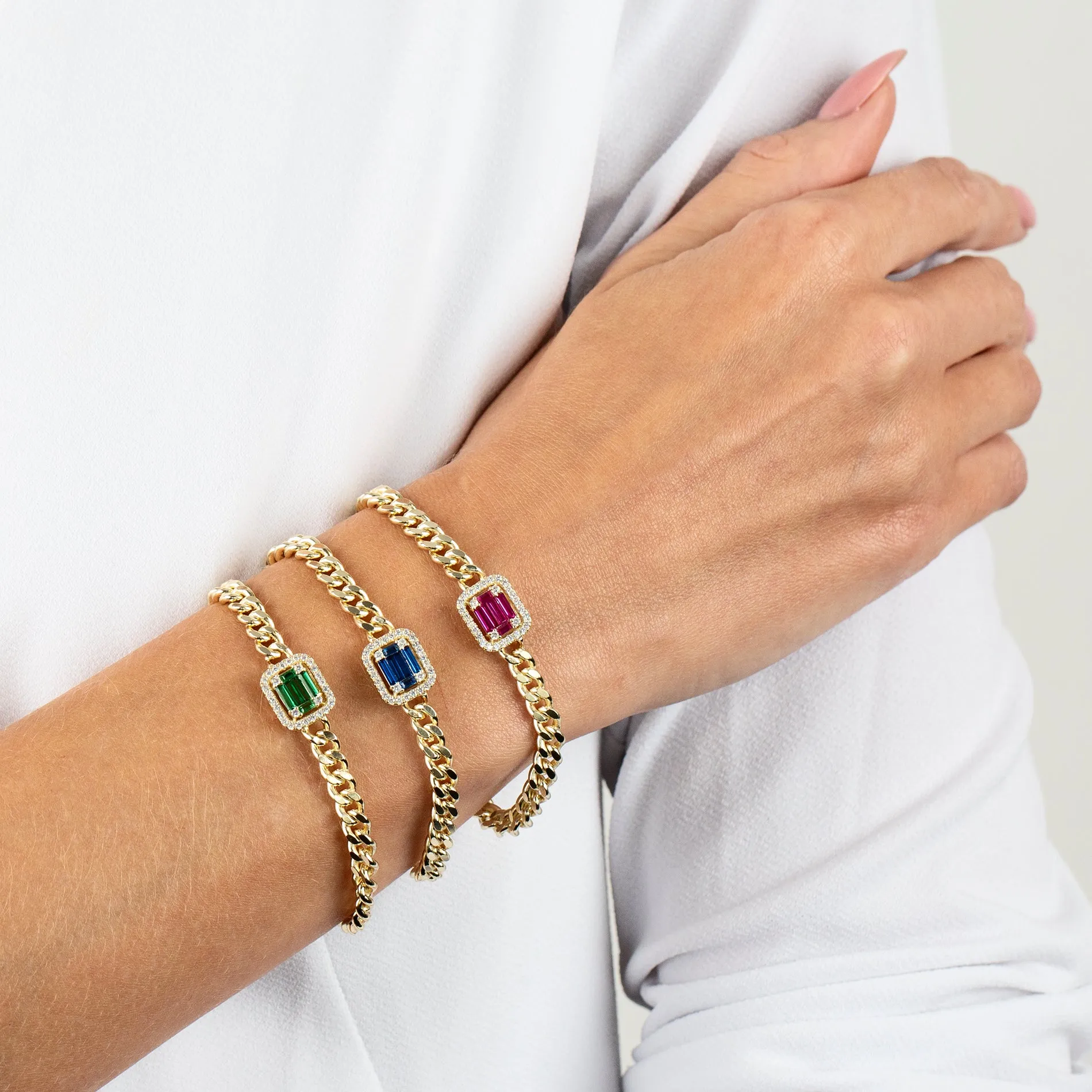 CZ Emerald Colored Cuban Link Bracelet