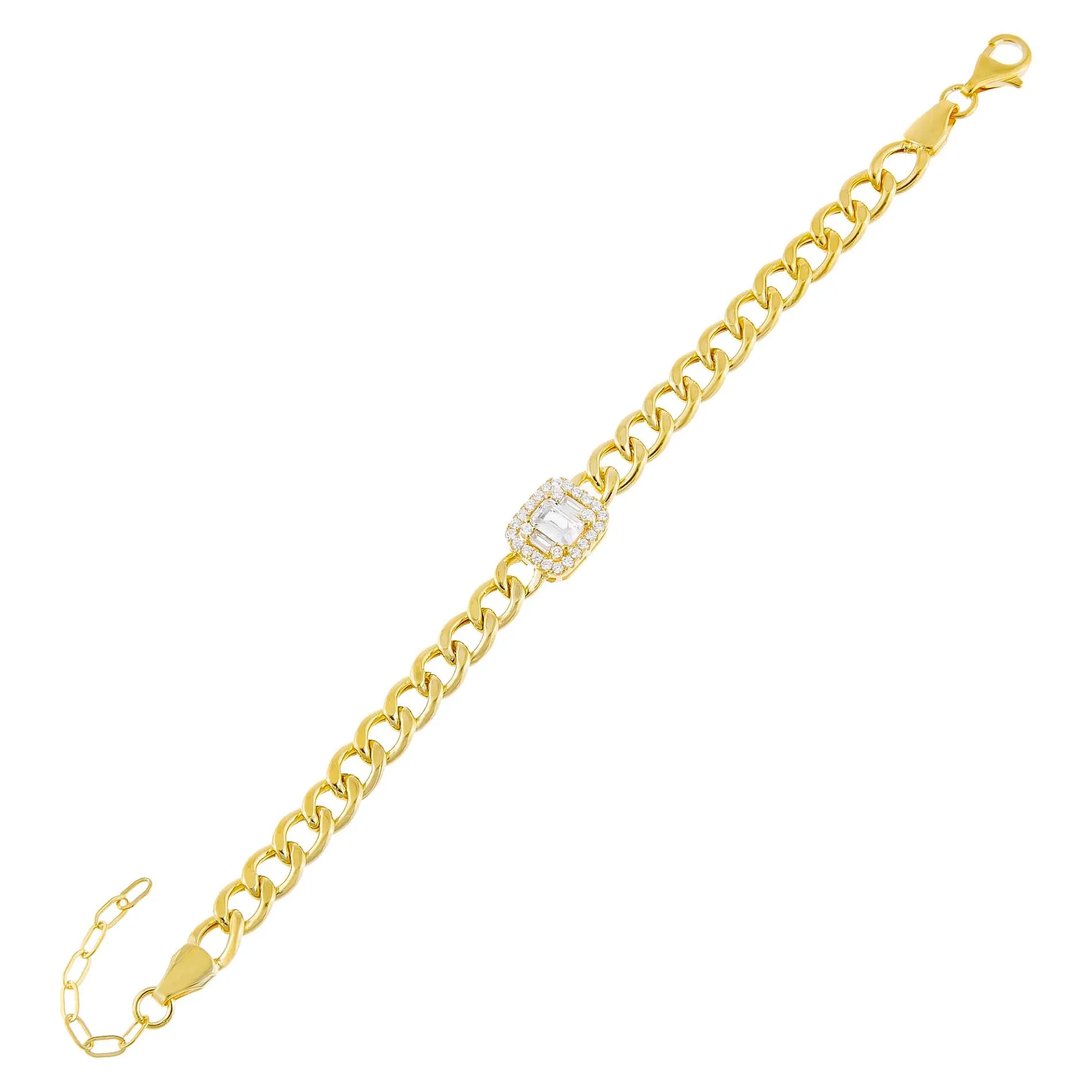 CZ Emerald Colored Cuban Link Bracelet