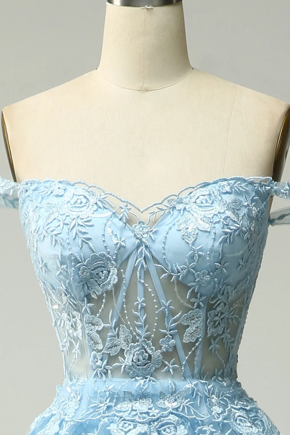 Dark Blue Off The Shoulder Tiered Prom Dress