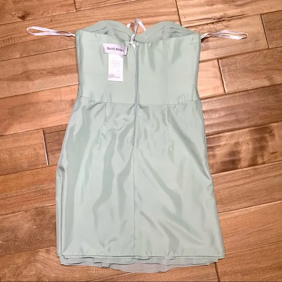 David’s Bridal Sage Green Strapless Chiffon Cocktail Dress Size 10