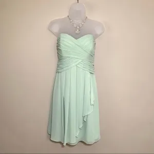 David’s Bridal Sage Green Strapless Chiffon Cocktail Dress Size 10
