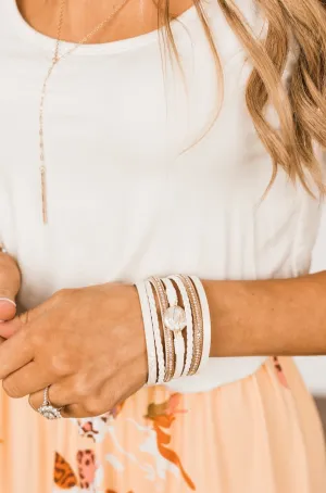 Dazzling Magnetic Clasp Bracelet- Gold & Ivory