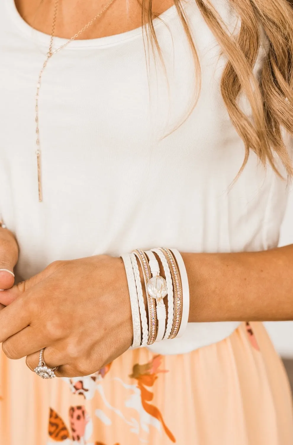 Dazzling Magnetic Clasp Bracelet- Gold & Ivory