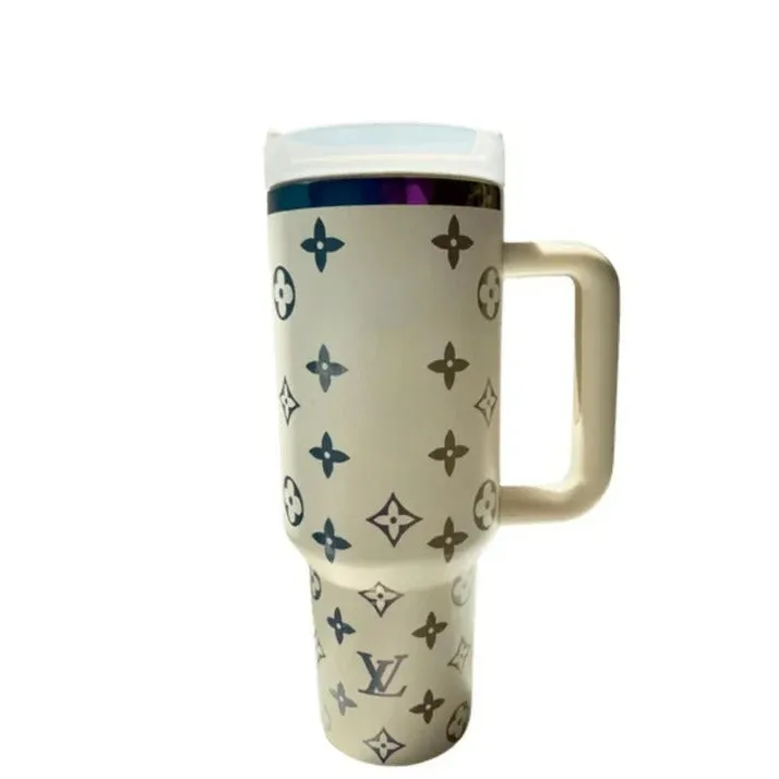 Designer Inspired 40 Oz Insulated Tumbler With Handle