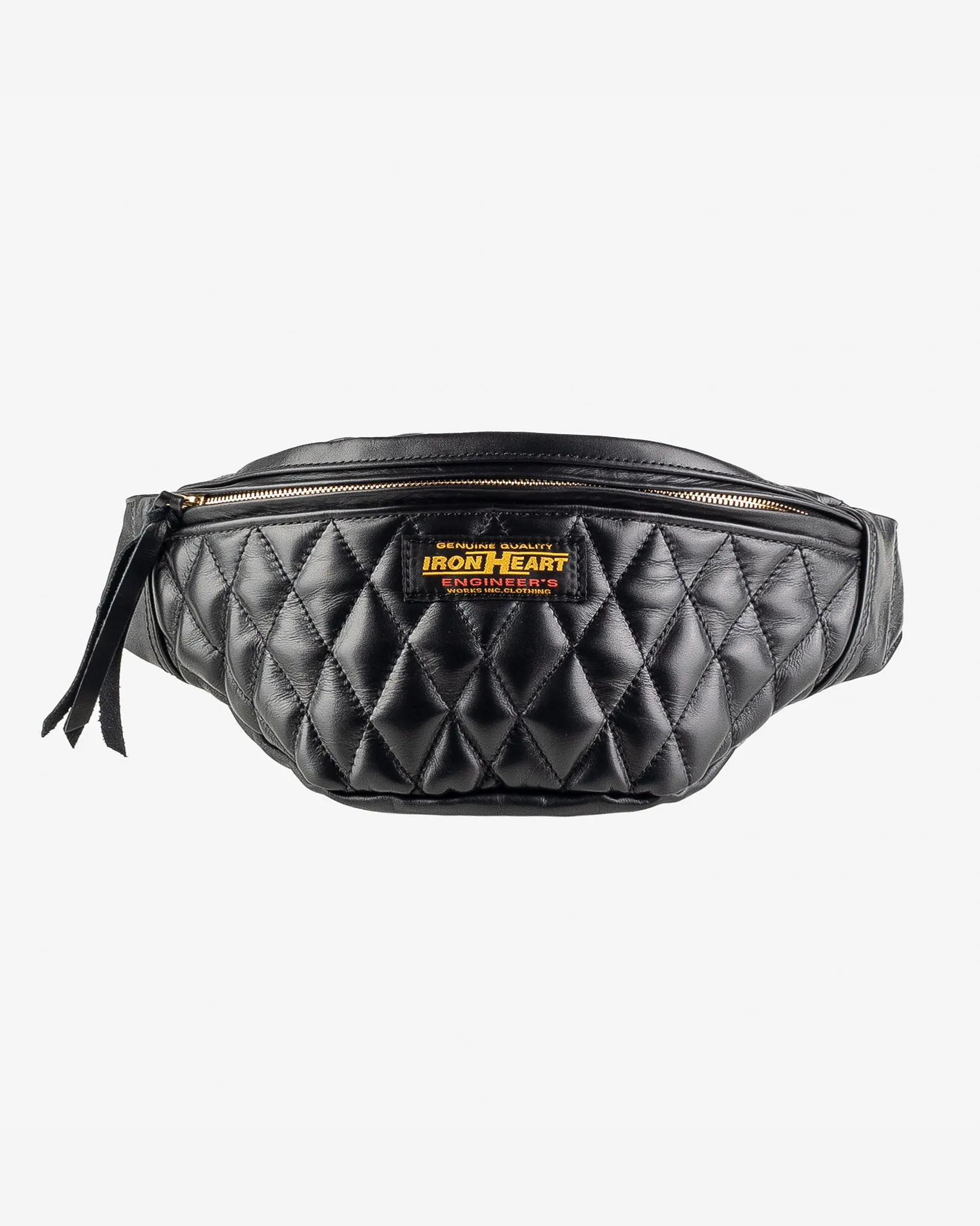 Diamond Stitched Leather Waist Bag - Black