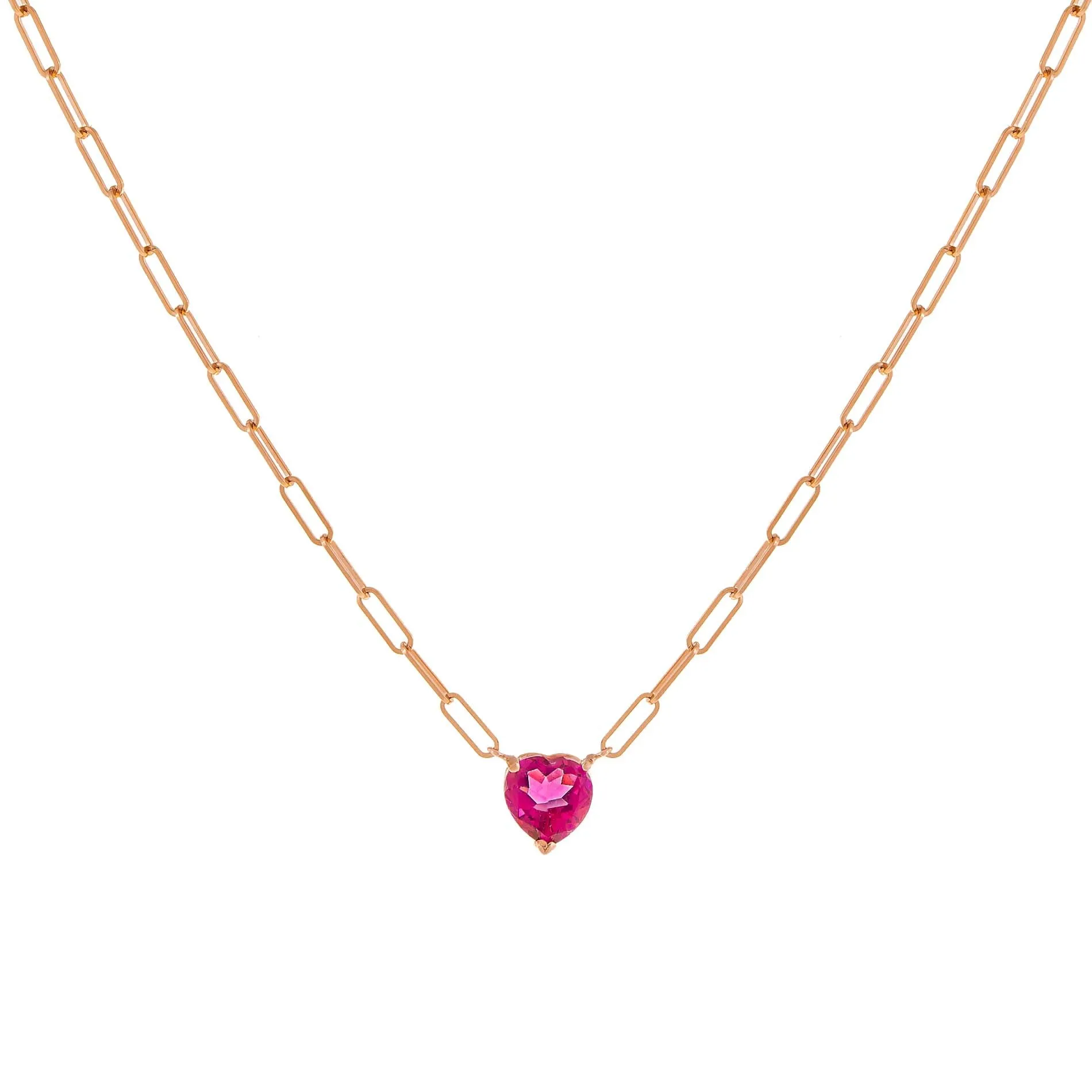 Diamond Topaz Heart Link Necklace 14K