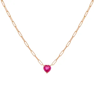Diamond Topaz Heart Link Necklace 14K