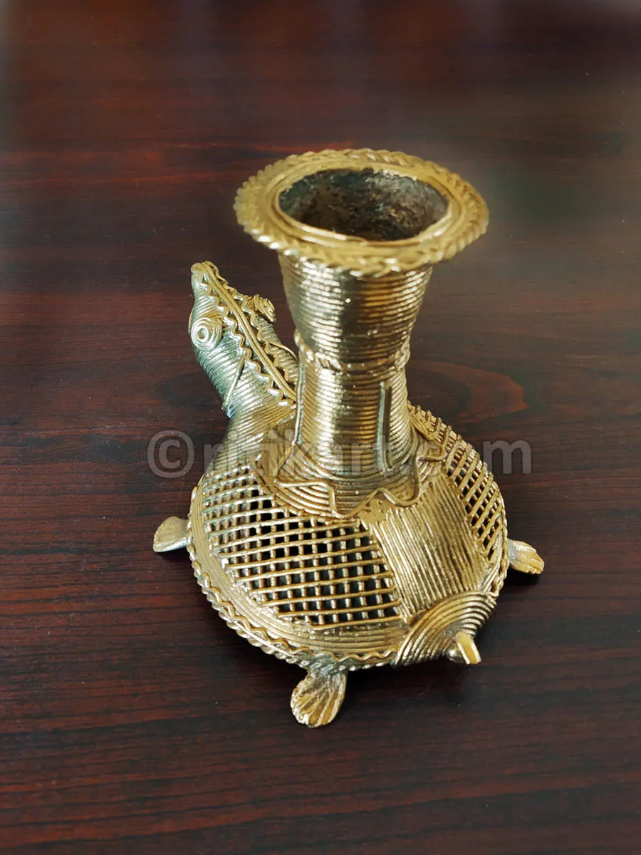 Dokra Brass Turtle with Candel Stand Showpiece