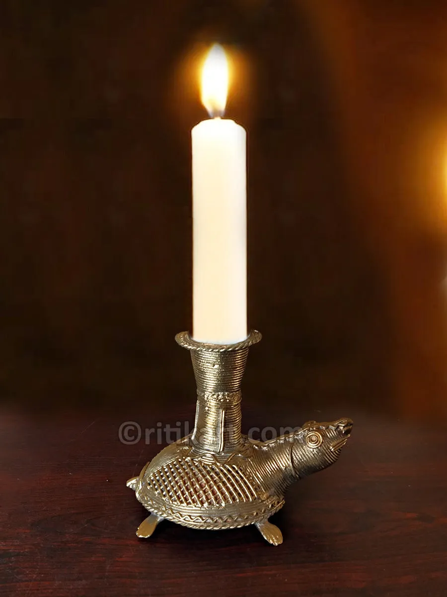 Dokra Brass Turtle with Candel Stand Showpiece