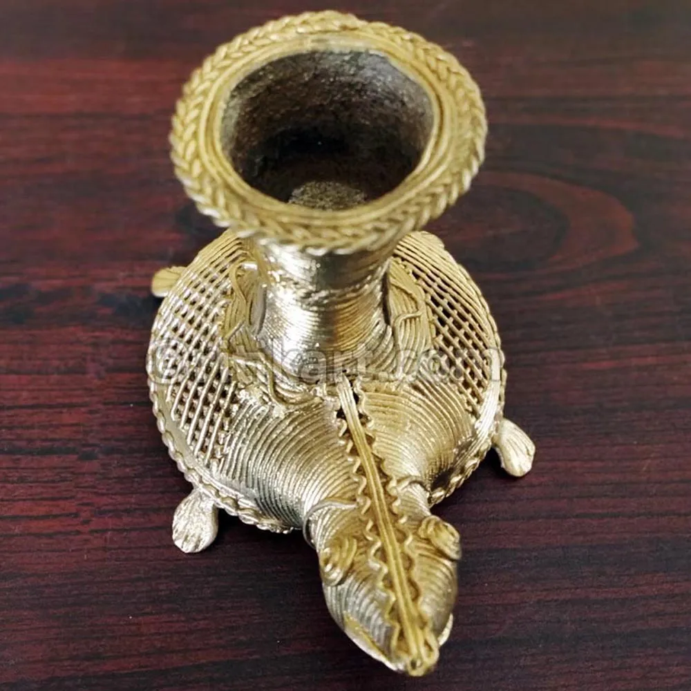 Dokra Brass Turtle with Candel Stand Showpiece