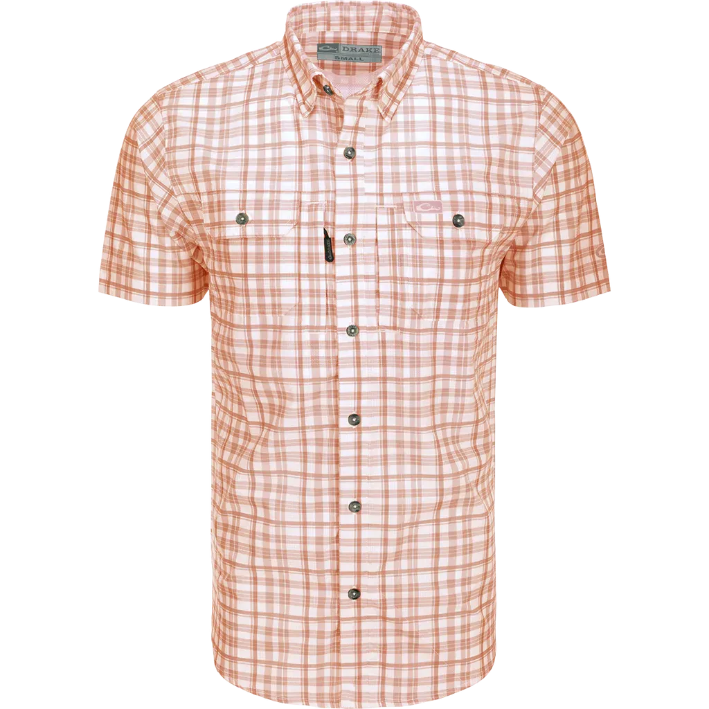 DRAKE HUNTER CREEK WINDOW PANE PLAID  SHIRT SS - PEACH PEARL