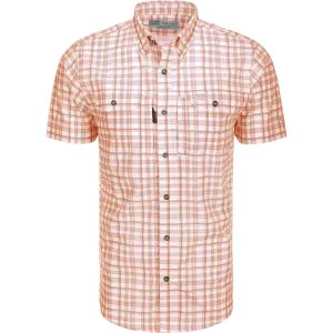 DRAKE HUNTER CREEK WINDOW PANE PLAID  SHIRT SS - PEACH PEARL