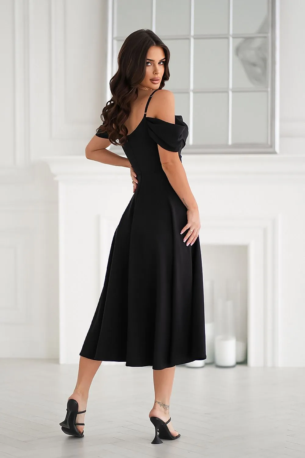 Draped top with dropped sleeves evening dress