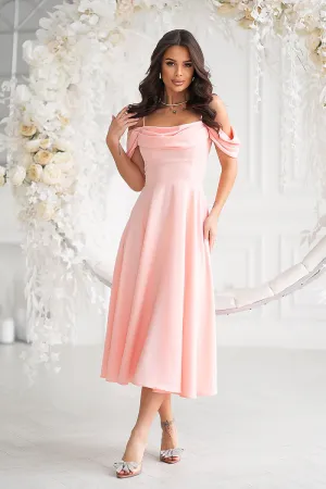 Draped top with dropped sleeves evening dress