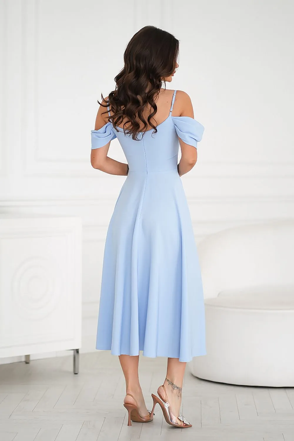 Draped top with dropped sleeves evening dress