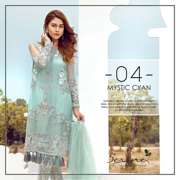 Dress by sareen in light turquoise color with threds embroidery and tila work Model # C 550