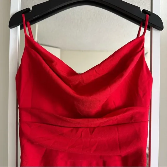 DRESS THE POPULATION Nikki Cowl Neck Cocktail Midi Rouge Red Dress Size S NWOT