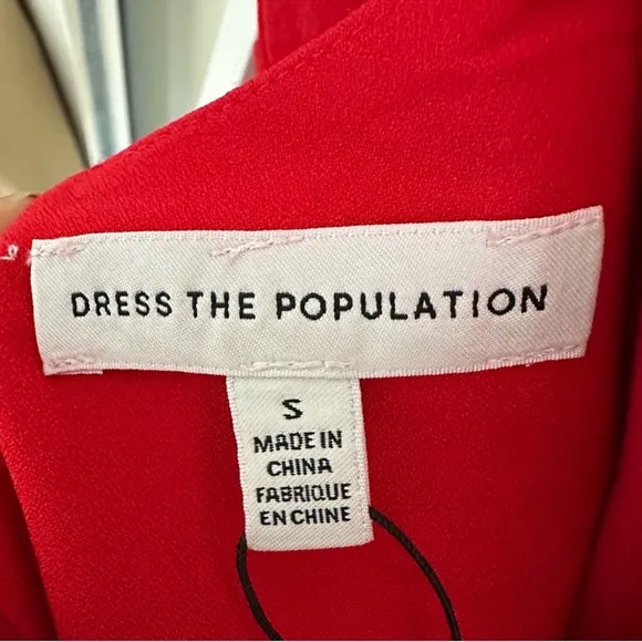 DRESS THE POPULATION Nikki Cowl Neck Cocktail Midi Rouge Red Dress Size S NWOT