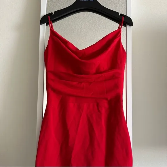 DRESS THE POPULATION Nikki Cowl Neck Cocktail Midi Rouge Red Dress Size S NWOT