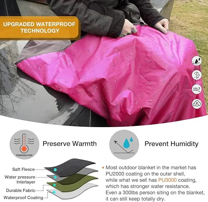 DUKUSEEK Outdoor Waterproof Stadium Blanket, Hooded Fleece Blanket - Large (79"x 59"), Portable, Wearable, Warm for Outdoor Camping, Picnic, Hiking, Stadium, Sports, Festival, Cats, Car, Concerts