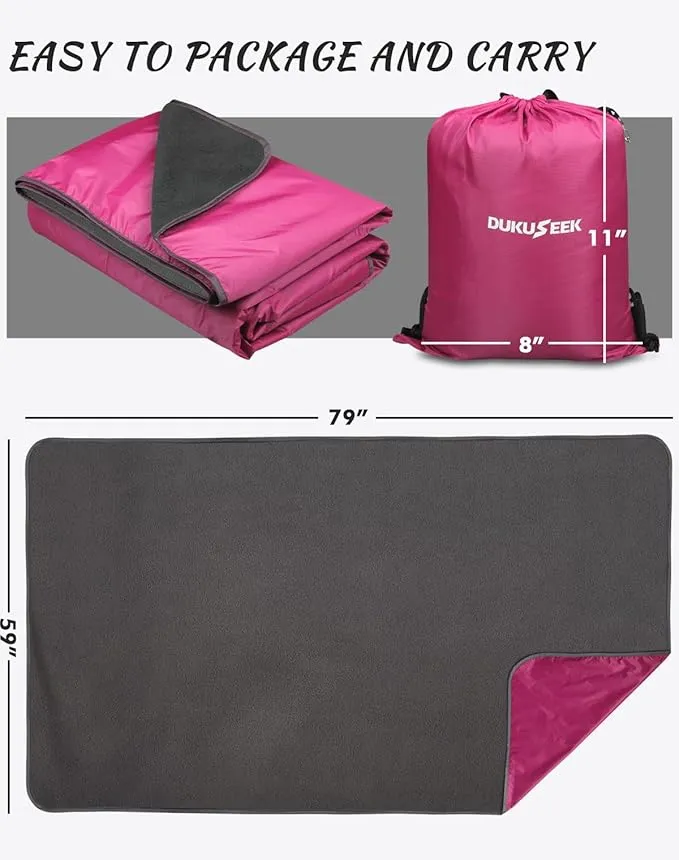 DUKUSEEK Outdoor Waterproof Stadium Blanket, Hooded Fleece Blanket - Large (79"x 59"), Portable, Wearable, Warm for Outdoor Camping, Picnic, Hiking, Stadium, Sports, Festival, Cats, Car, Concerts