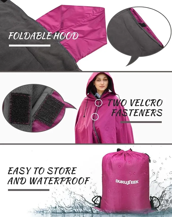 DUKUSEEK Outdoor Waterproof Stadium Blanket, Hooded Fleece Blanket - Large (79"x 59"), Portable, Wearable, Warm for Outdoor Camping, Picnic, Hiking, Stadium, Sports, Festival, Cats, Car, Concerts