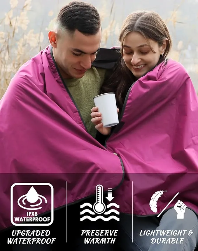 DUKUSEEK Outdoor Waterproof Stadium Blanket, Hooded Fleece Blanket - Large (79"x 59"), Portable, Wearable, Warm for Outdoor Camping, Picnic, Hiking, Stadium, Sports, Festival, Cats, Car, Concerts