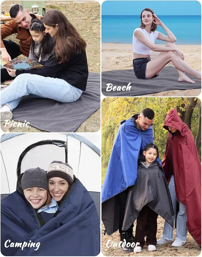 DUKUSEEK Outdoor Waterproof Stadium Blanket, Hooded Fleece Blanket - Large (79"x 59"), Portable, Wearable, Warm for Outdoor Camping, Picnic, Hiking, Stadium, Sports, Festival, Cats, Car, Concerts