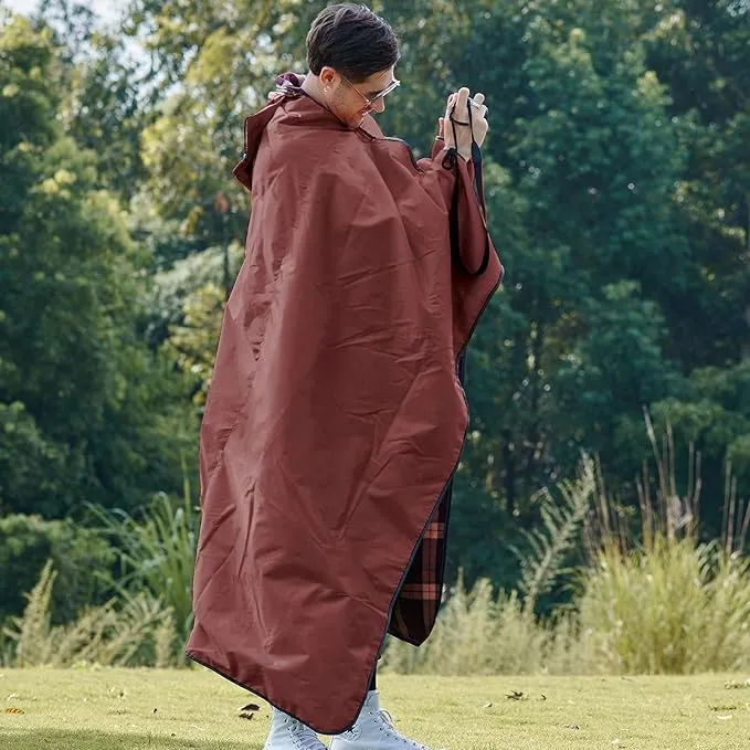 DUKUSEEK Stadium Blanket for Outdoor Sports, Waterproof Hooded Blankets for Watching Football Games, Sideline, Dog, Car, Travel, Large 79"x 59"