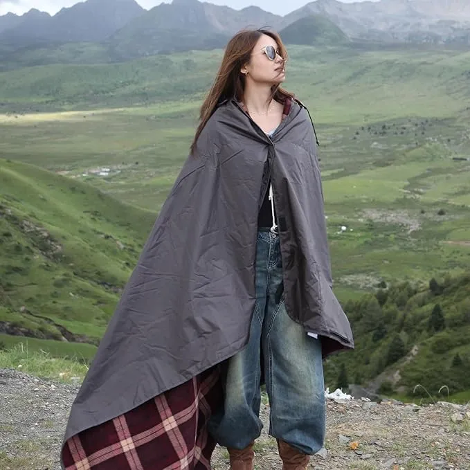 DUKUSEEK Stadium Blanket Waterproof Windproof, Outdoor Hooded Blankets for Camping, Sporting Events, Picnic and Car - Insulated Foldable Blanket and Throws, 79"x 59"