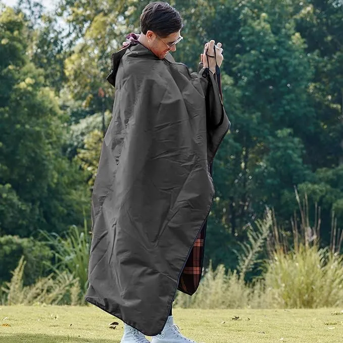 DUKUSEEK Stadium Blanket Waterproof Windproof, Outdoor Hooded Blankets for Camping, Sporting Events, Picnic and Car - Insulated Foldable Blanket and Throws, 79"x 59"