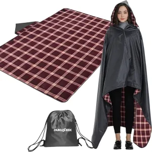 DUKUSEEK Stadium Blanket Waterproof Windproof, Outdoor Hooded Blankets for Camping, Sporting Events, Picnic and Car - Insulated Foldable Blanket and Throws, 79"x 59"