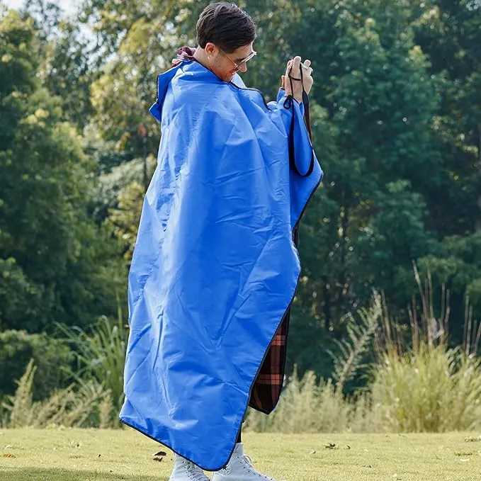 DUKUSEEK Waterproof Stadium Blanket with Hood, Wine Red Plain Waterproof Outdoor Blankets, Large 79"x 59"