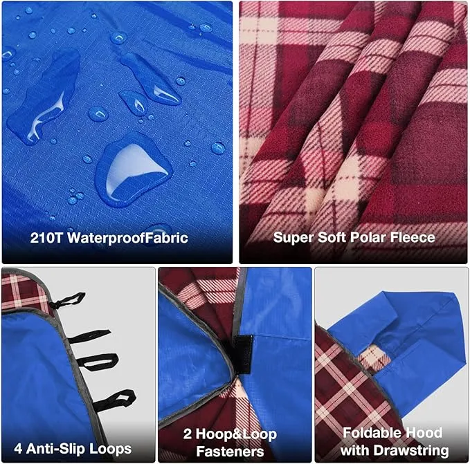 DUKUSEEK Waterproof Stadium Blanket with Hood, Wine Red Plain Waterproof Outdoor Blankets, Large 79"x 59"
