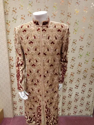 Dulha Sherwani In Offwhite Gold Color Model# Men 1739