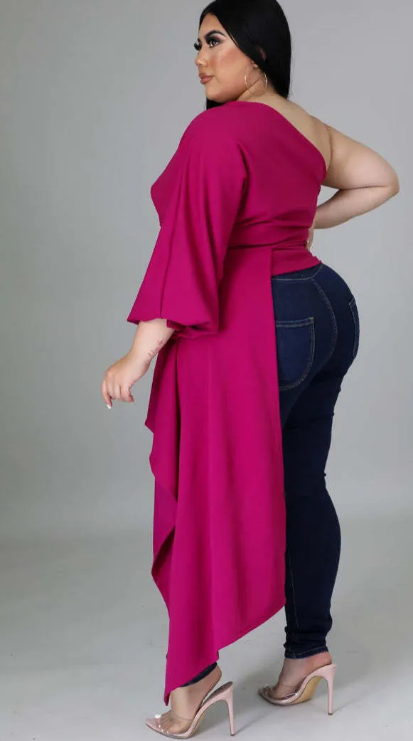 Elegant One-Shoulder Asymmetric Long Sleeve Top