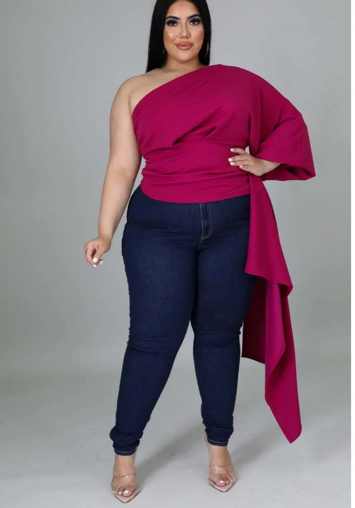 Elegant One-Shoulder Asymmetric Long Sleeve Top