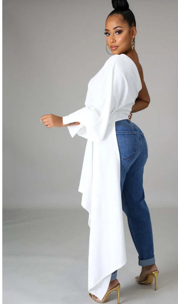 Elegant One-Shoulder Asymmetric Long Sleeve Top