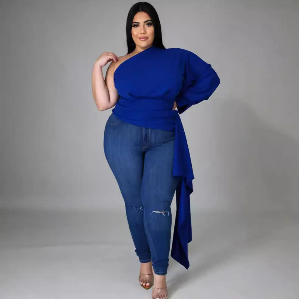 Elegant One-Shoulder Asymmetric Long Sleeve Top